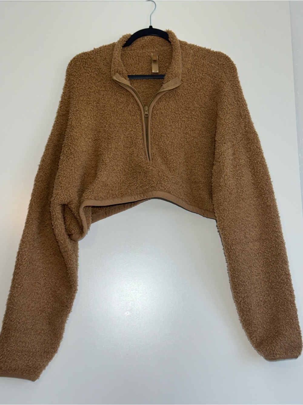 Skims Cropped Teddy Fleece Half-Zip Jacket - Camel